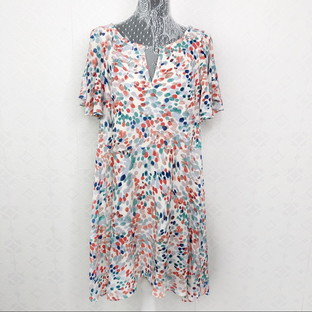 💜Anthropologie Maeve Watercolor Dot Flutter Dress - Picture 1 of 8